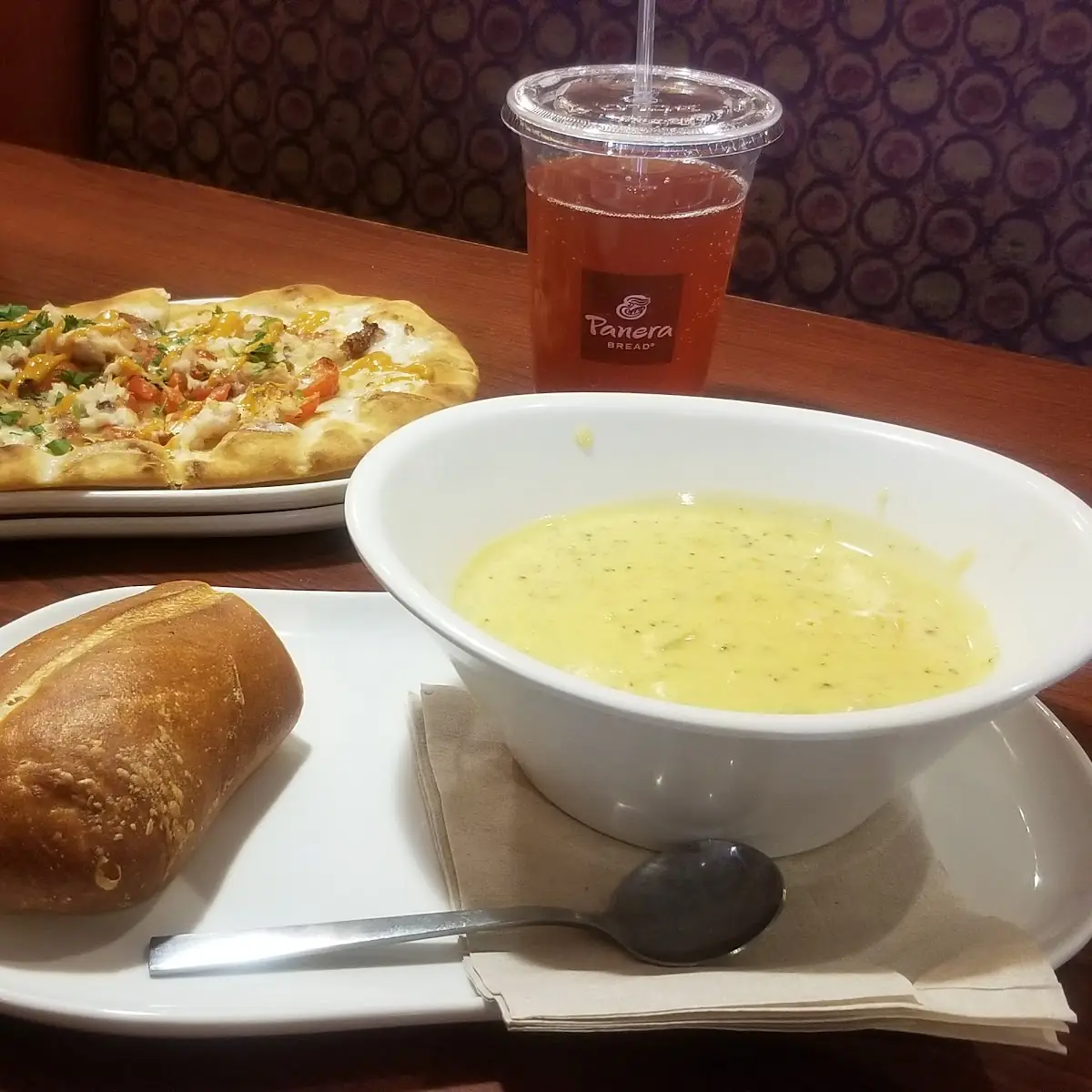 Broccoli Cheddar Soup and Chipotle Chicken Pizza