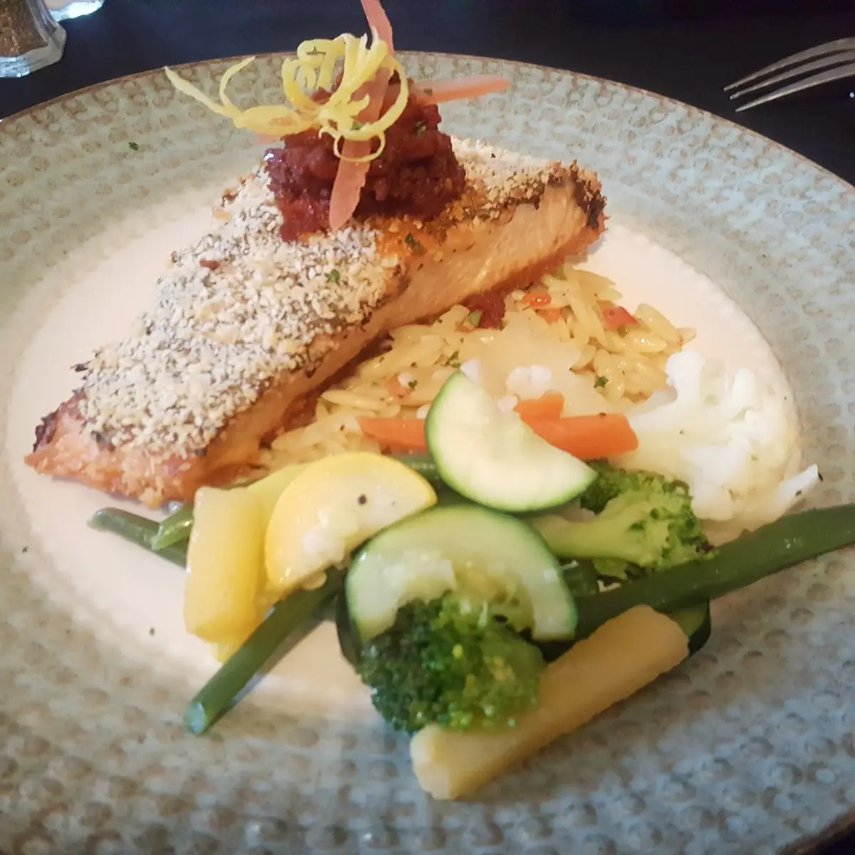 Maple Soy Salad with Poached Fresh Atlantic Salmon over Mixed