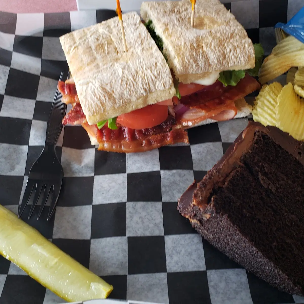 Club Sandwich with Chocolate Cake
