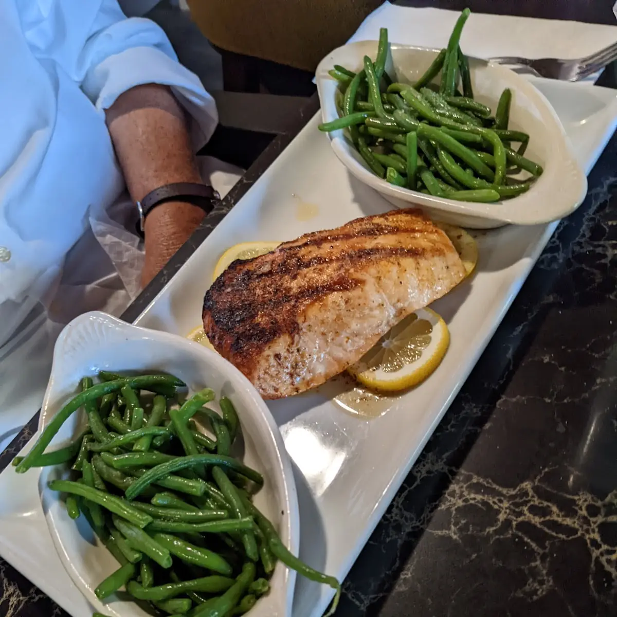 Grilled Salmon with Double Green Beans
