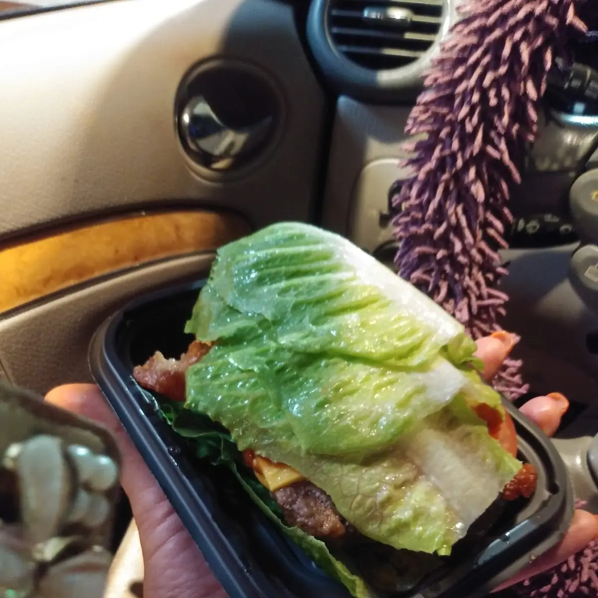 Lettuce Wrap Burger with Battered Jalapeños After Informing Them of a Wheat Allergy