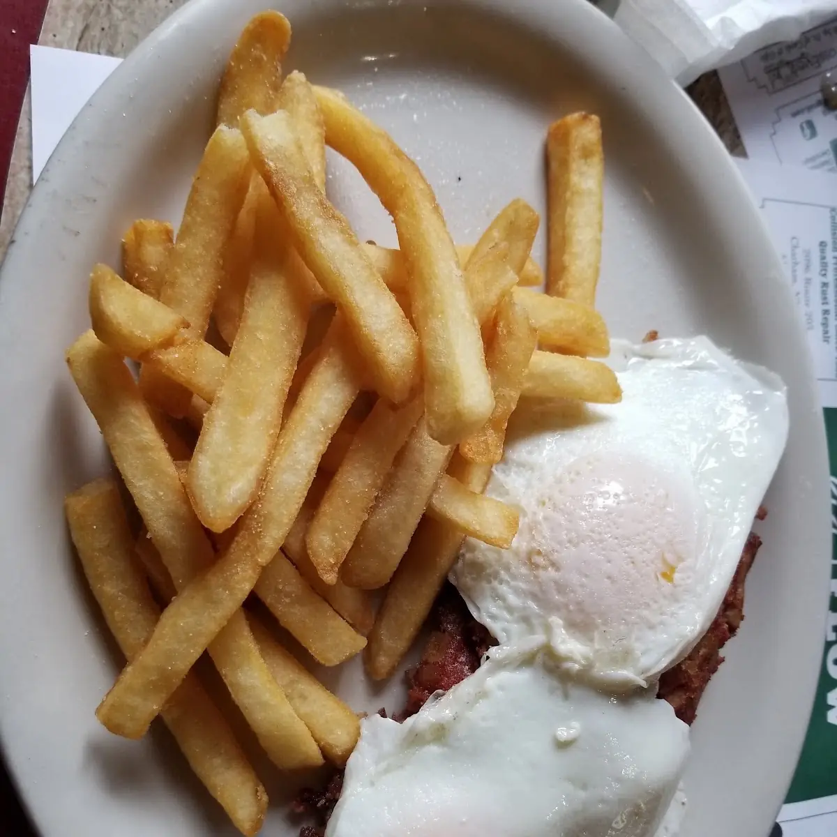 Eggs with Corned Beef Hash and Fries