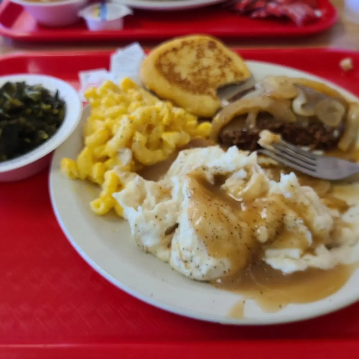 Hamburger Steak Mashed Potatoes Turnip Greens