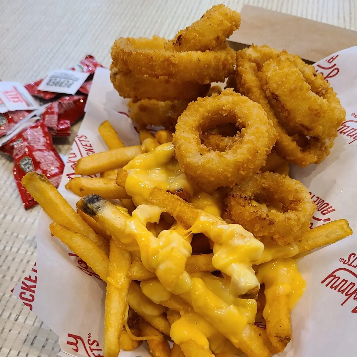 Cheese Fries and Onion Rings