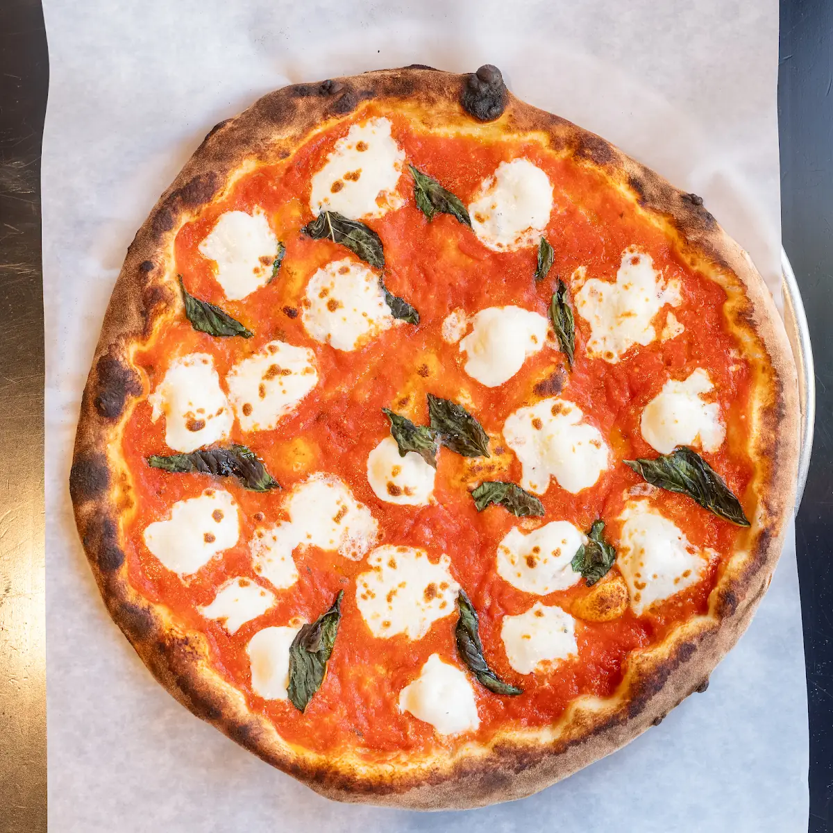 Margherita Pizza with Basil Leaves