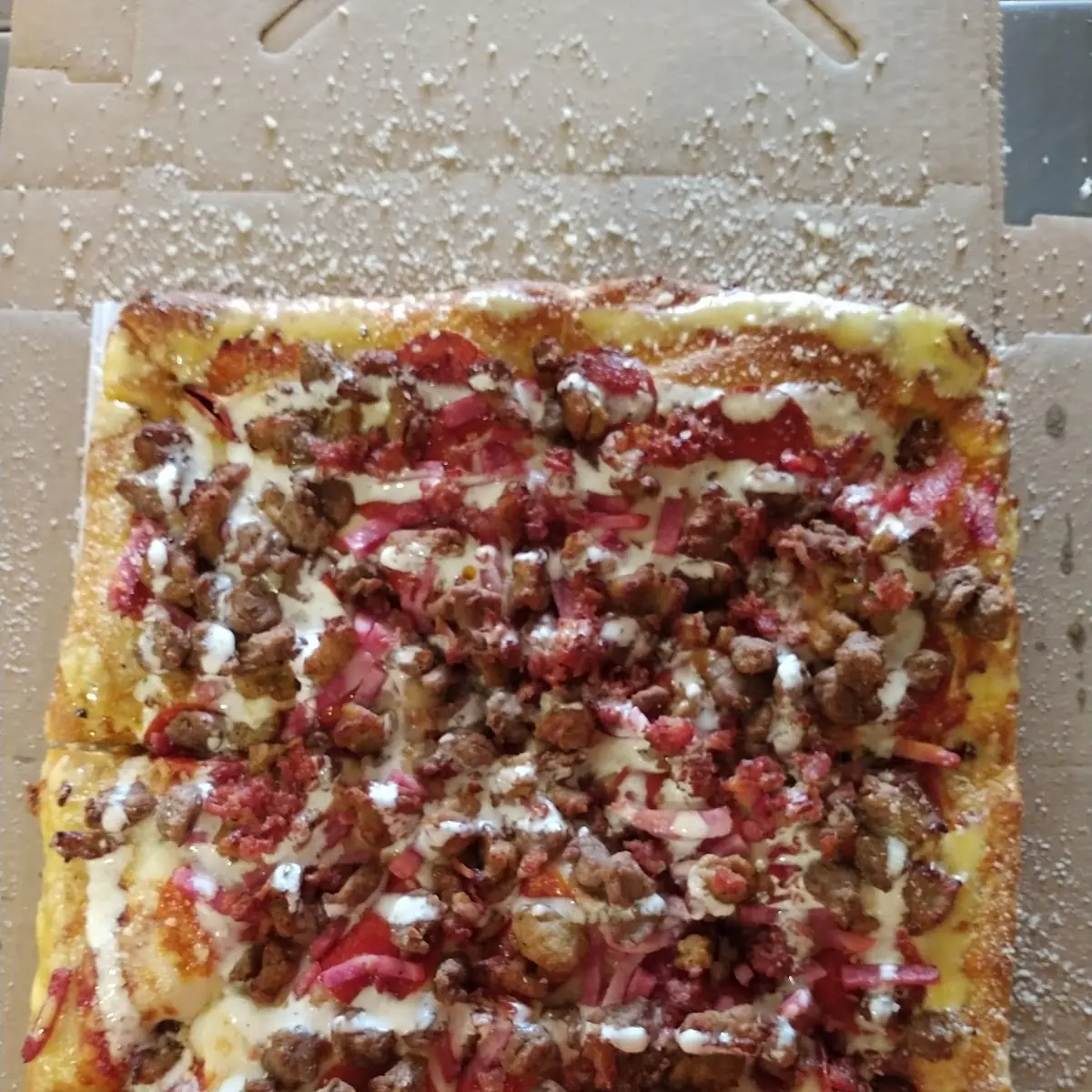 All Meat Pizza with Drizzle Ranch Dressing