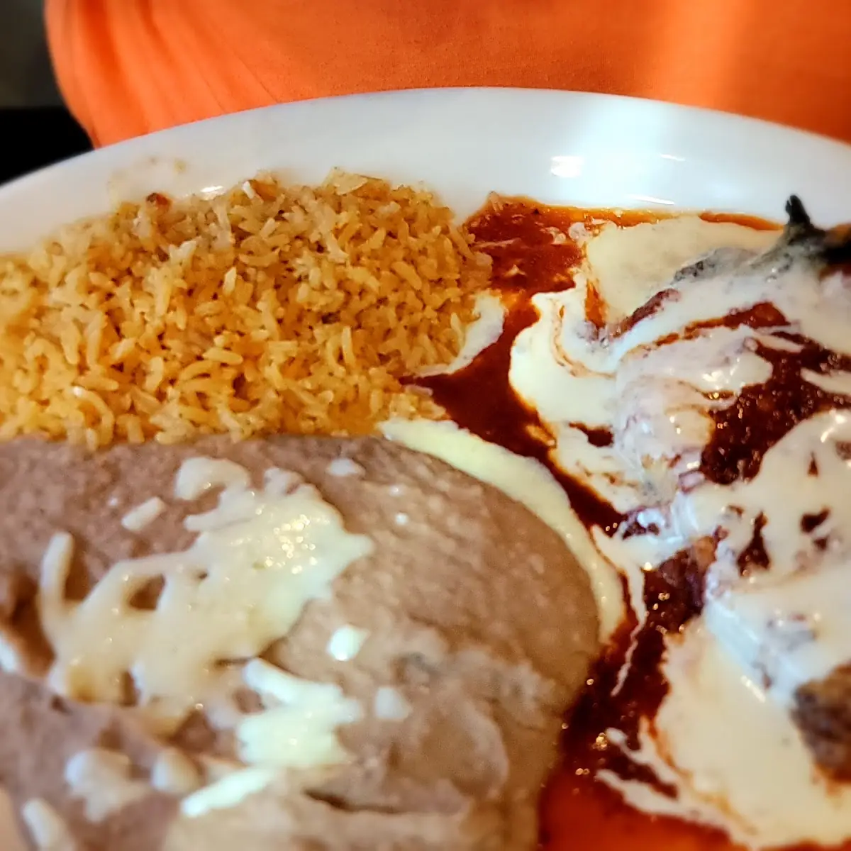 Chili Relleno Refried Beans and Enchilada