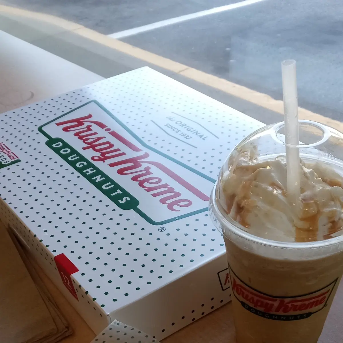 Glazed Doughnut w Their New Cold Coffee