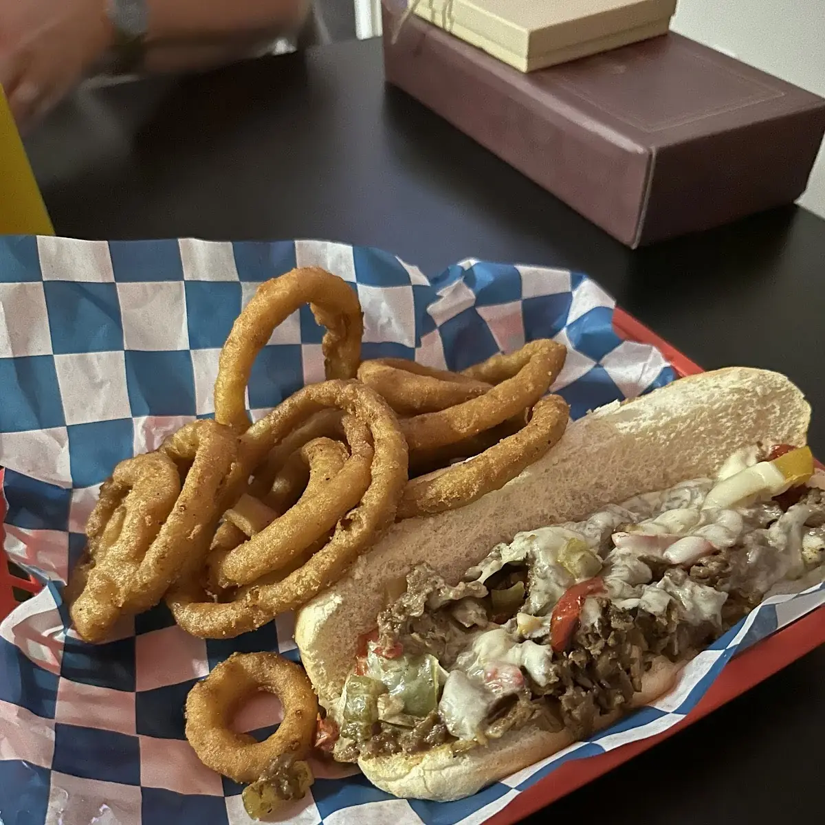 Philly Cheesesteak and Onion Rings