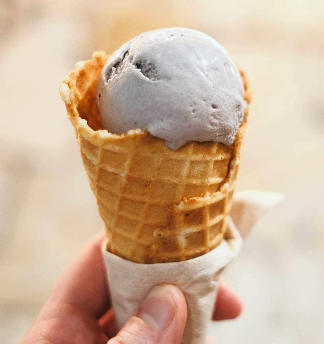 Black Sesame Ice Cream in a Waffle Cone