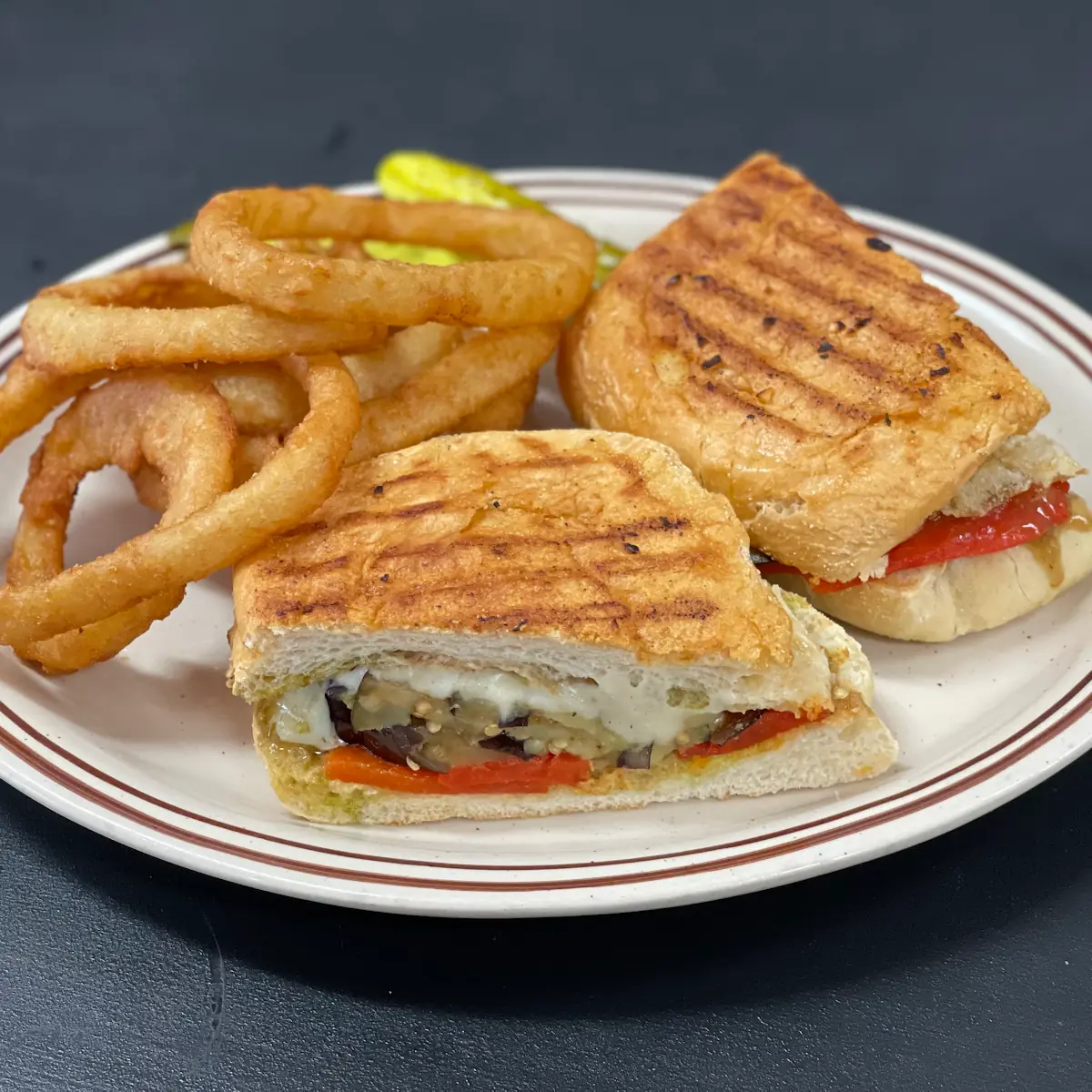 Veggie Panini with Onion Rings