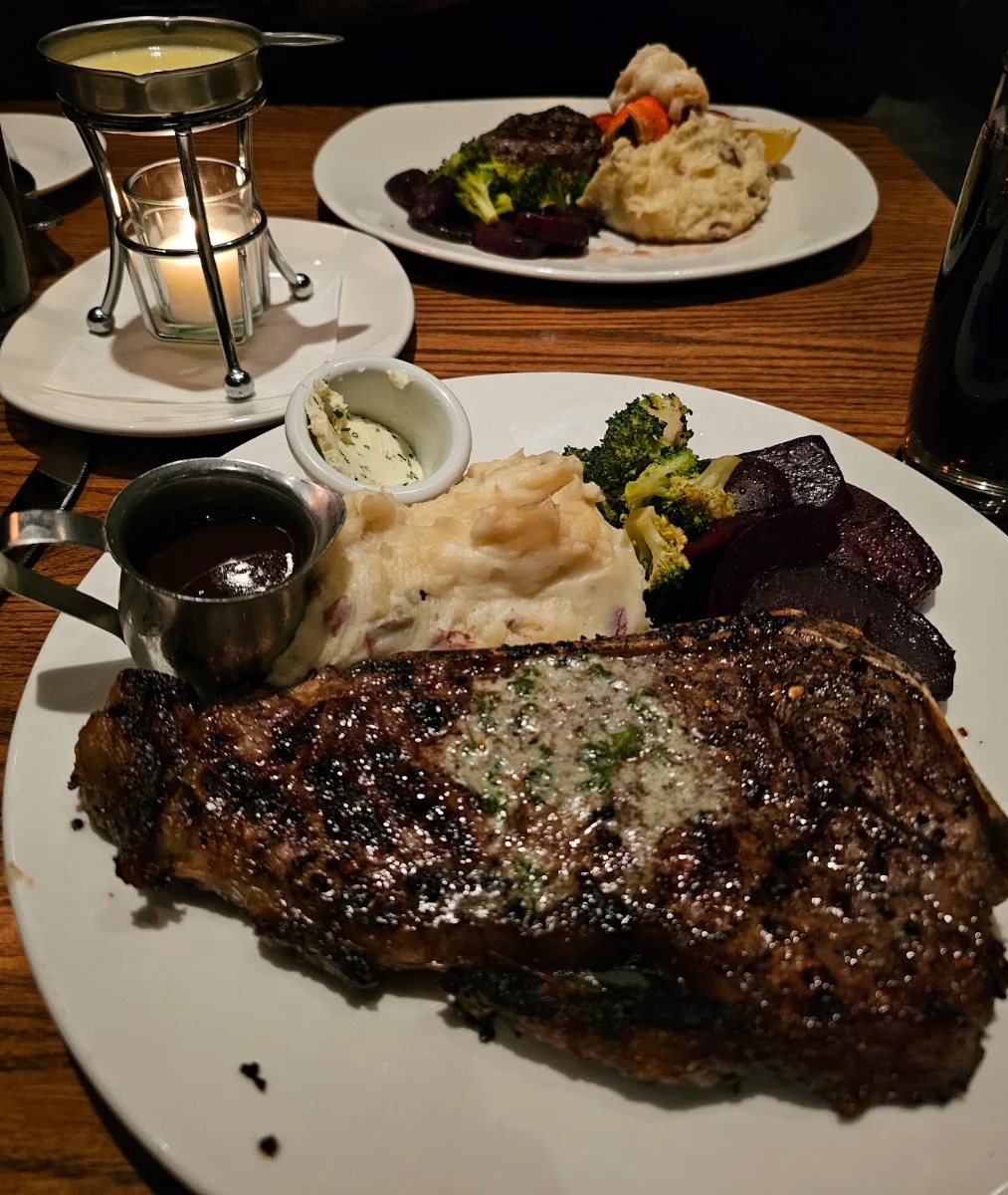 Peppercorn Crusted New York Steak and Mashed Potatoes and Gravy, The Keg Steakhouse + Bar - Saskatoon Brighton