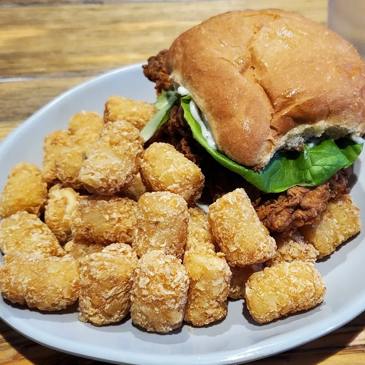 Chicken Sandwich and Tater Tots