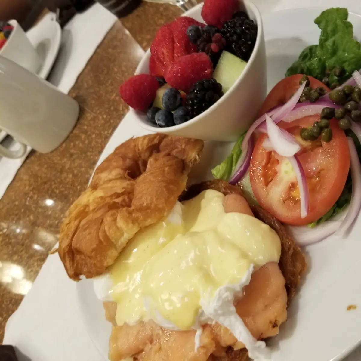 Smoked Salmon Eggs Benedict on Butter Croissant