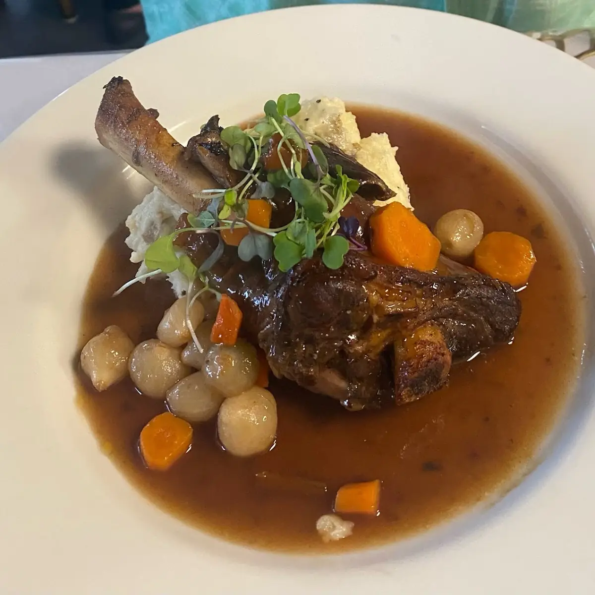 Lamb Shank on Mashed Potatoes in Wine Reduction