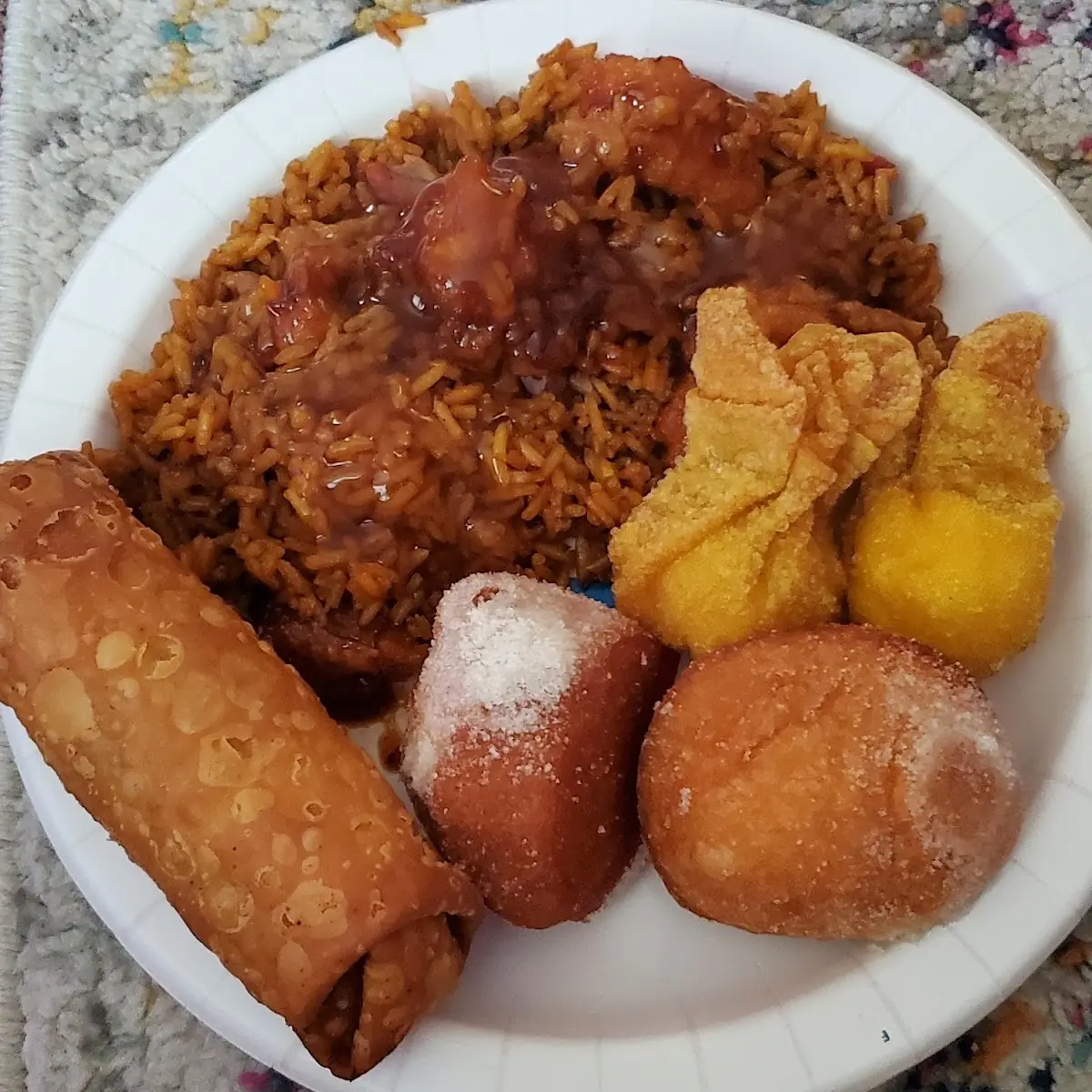General TSO Chicken Pork Fried Rice Pork Eggroll Cheese Wonton Chinese Donuts