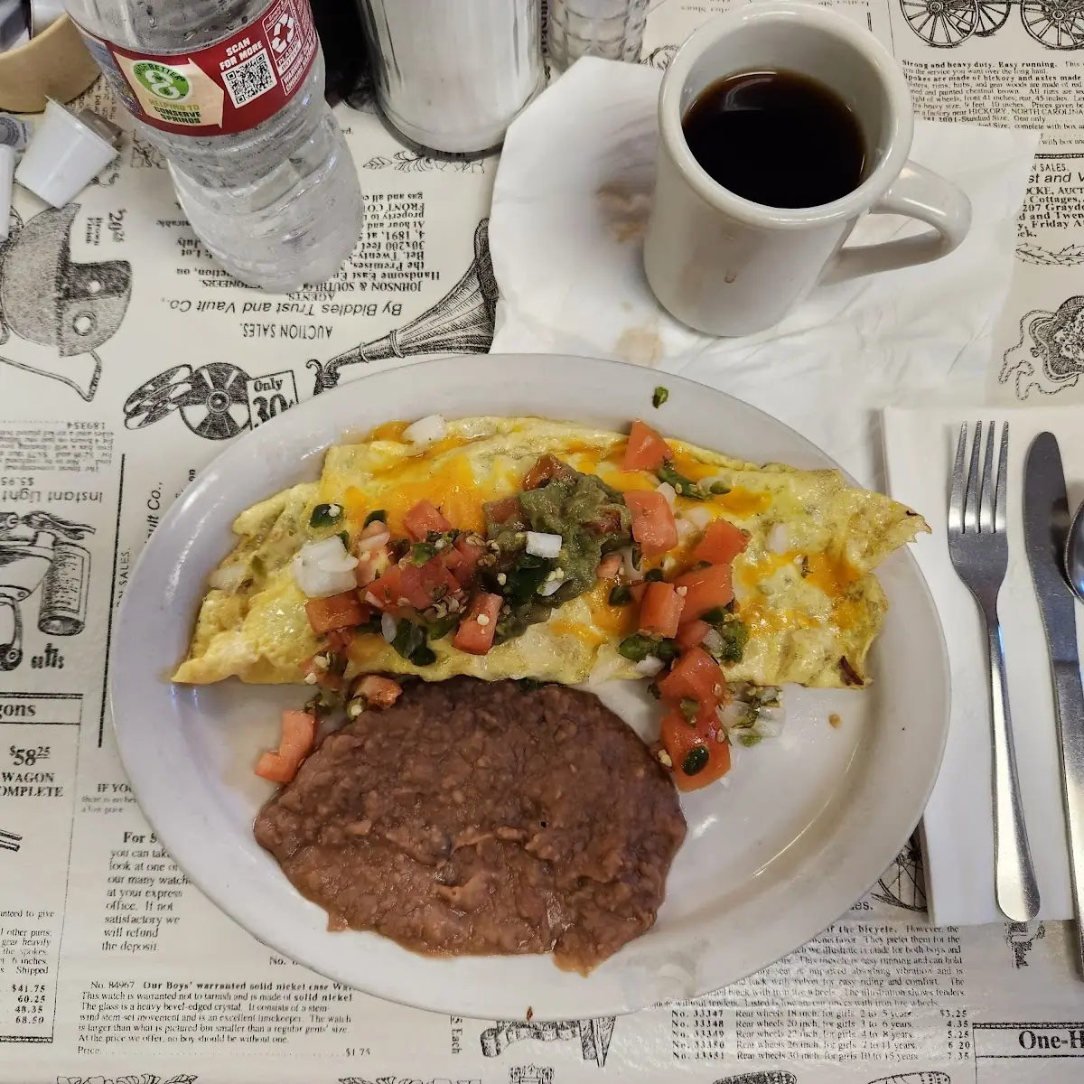 Carnitas Omelet with Refried Beans