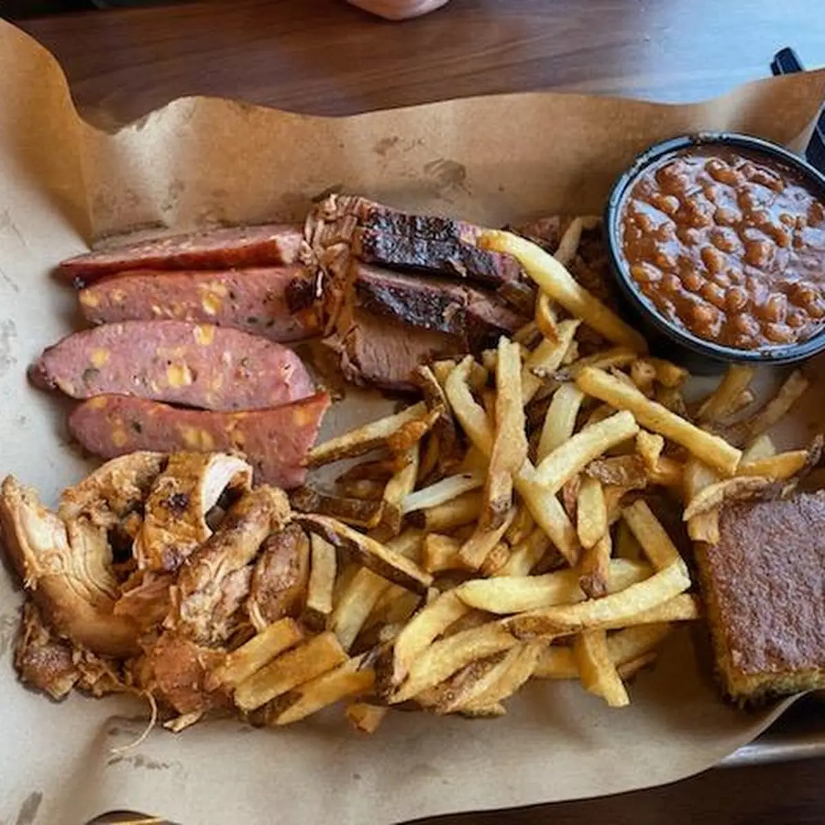 Lean Brisket with Mac and Cheese and Baked Beans