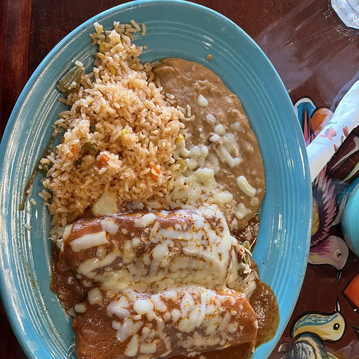 Refried Beans with Rice and Salad