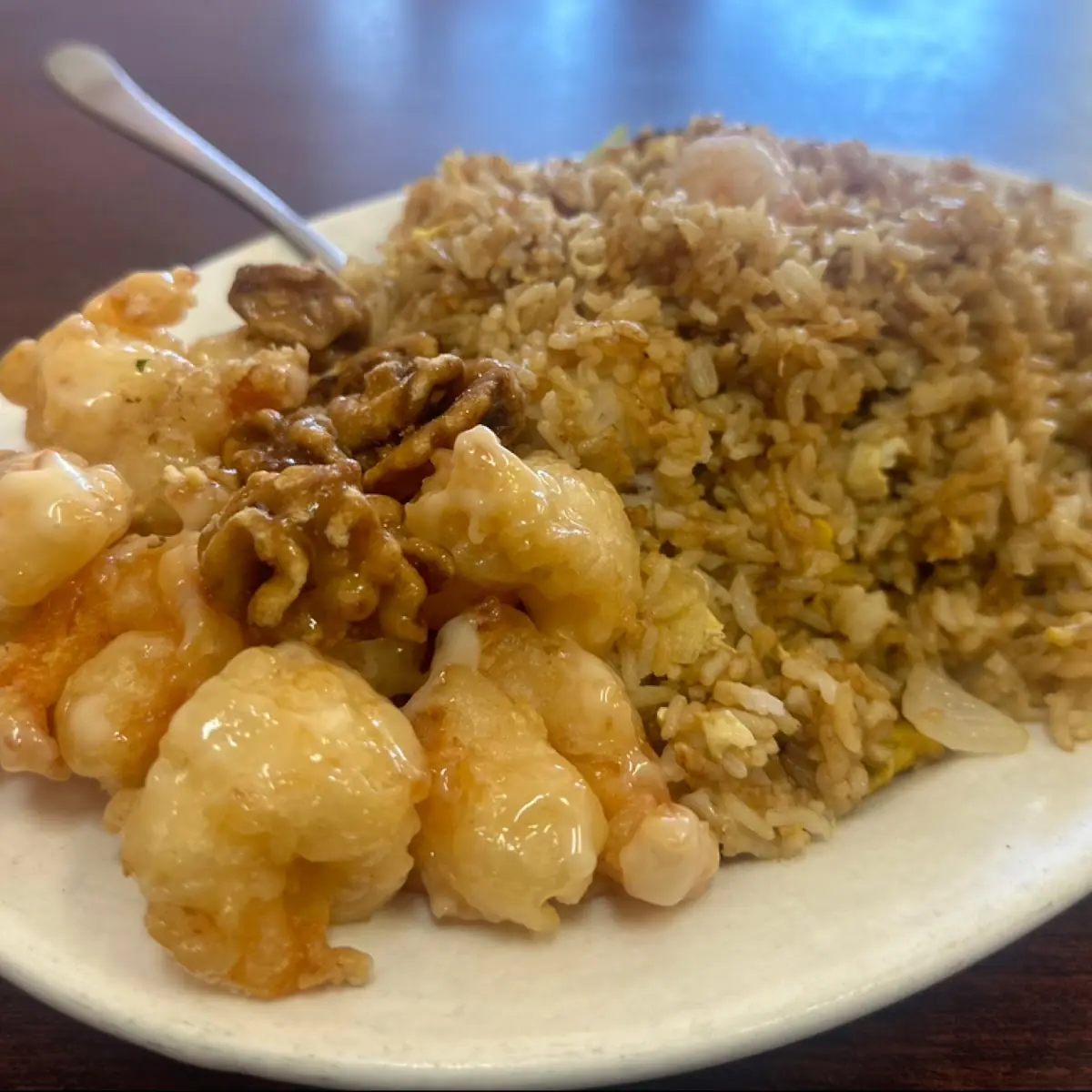 Honey Walnut Prawns and Shrimp Fried Rice