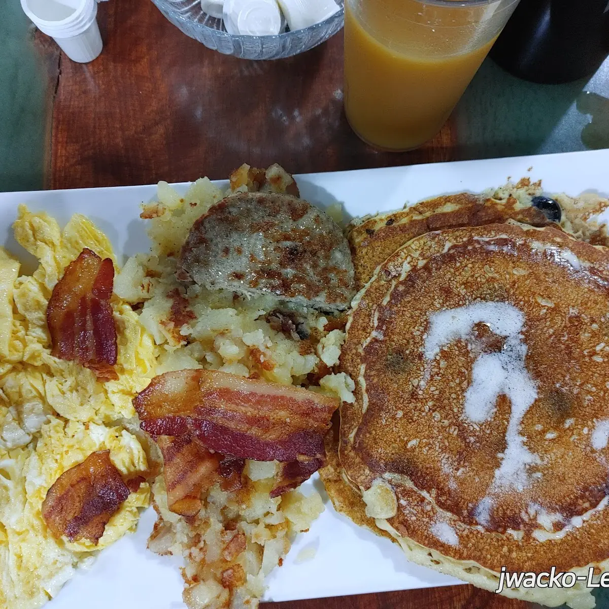 2eggs Sausage Patty and Short Stack Blueberry Pancakes