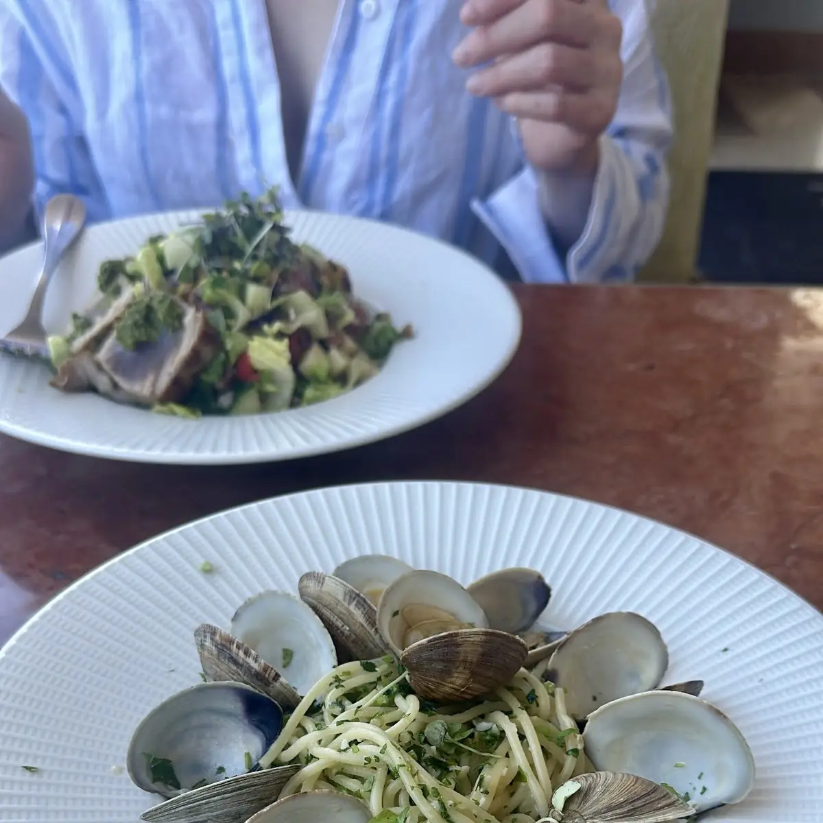 Clam Pasta and Tuna Salad
