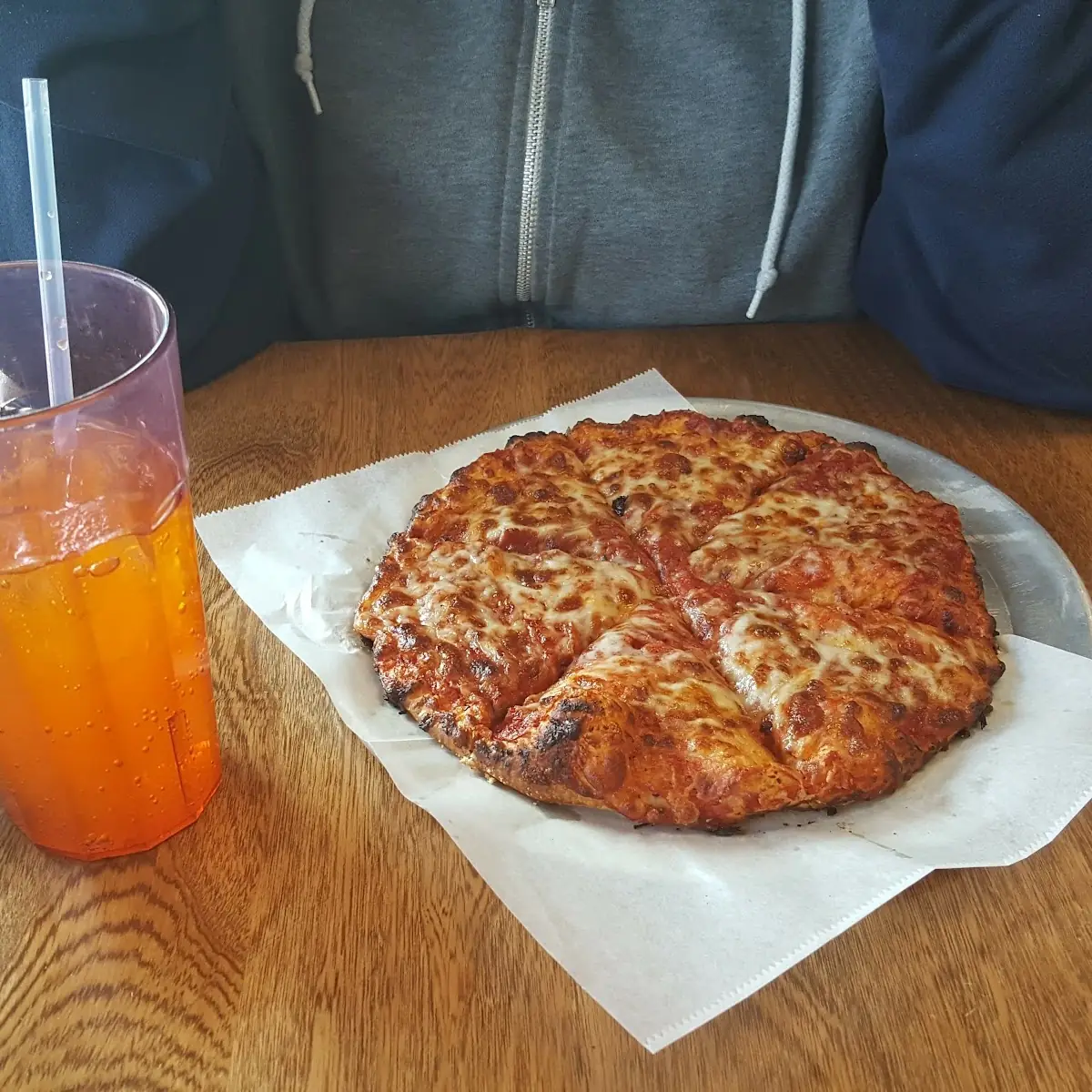 Cheese Pizza and Orange Soda