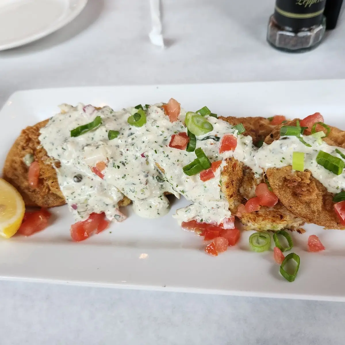 Fried Green Tomatoes and Crab Cakes