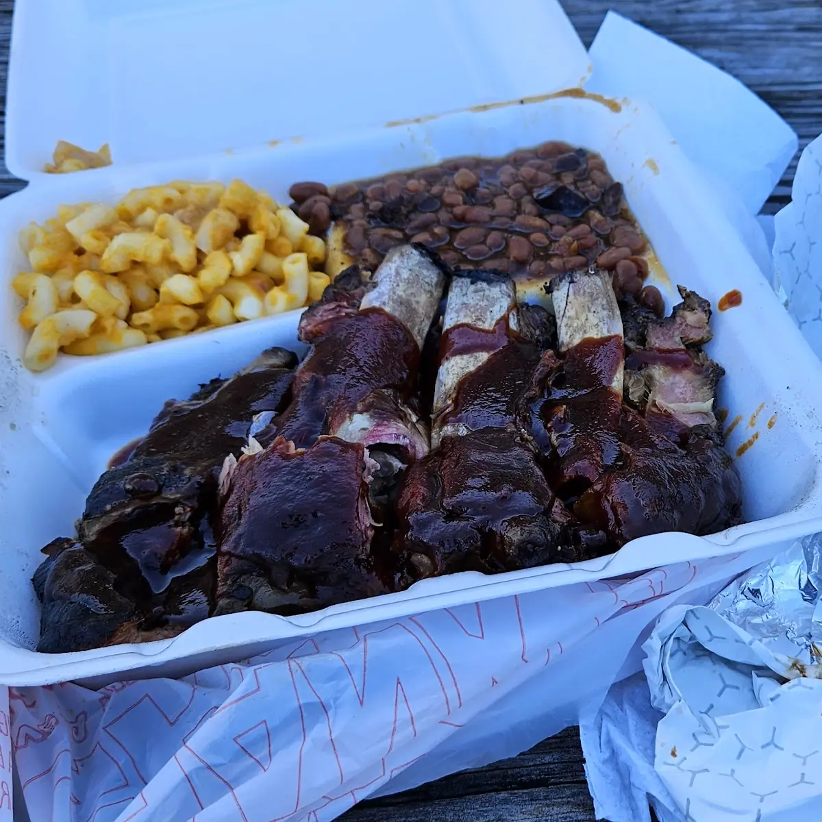 BBQ Ribs and Pulled Pork Sandwich with 2 Sides
