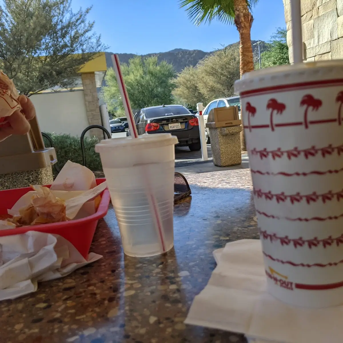 Double Double Cheese Burger on the Big Covered Seating Area