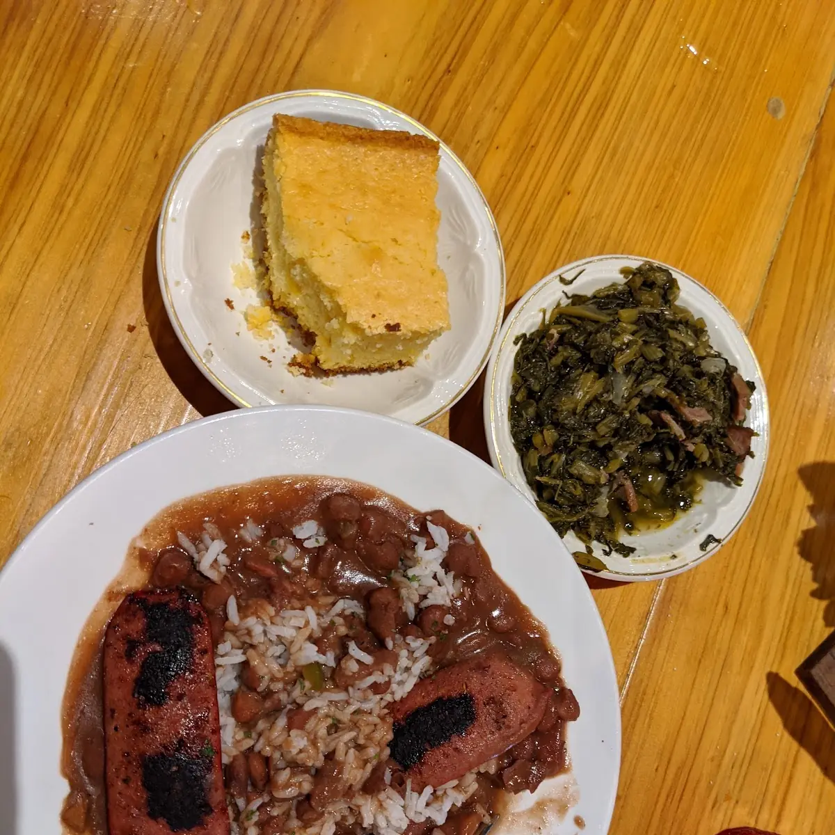 Red Beans and Rice with Greens and Corn Bread