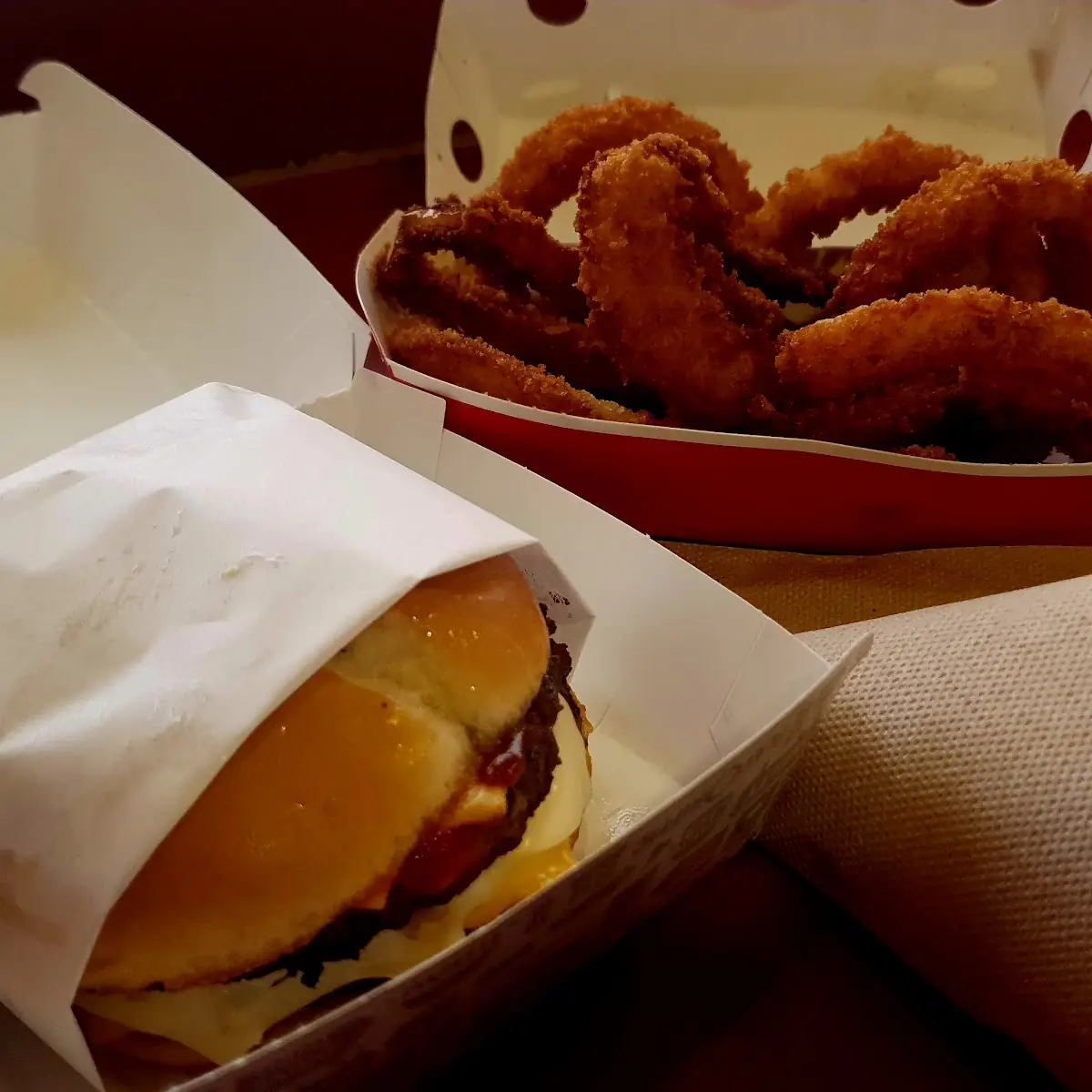 Ultimate Bacon Cheeseburger and Onion Rings