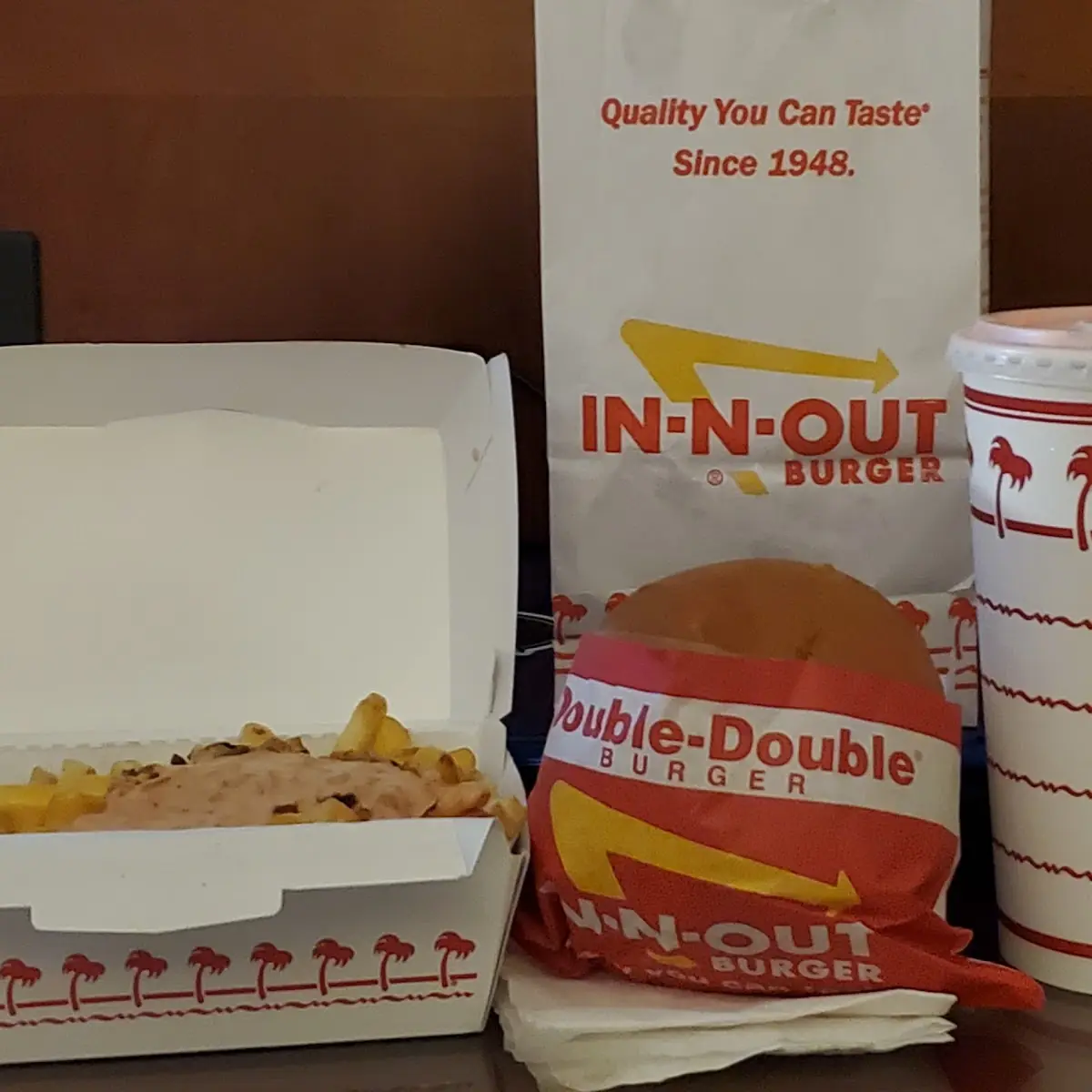 Double Double with Animal Fries and Strawberry Shake