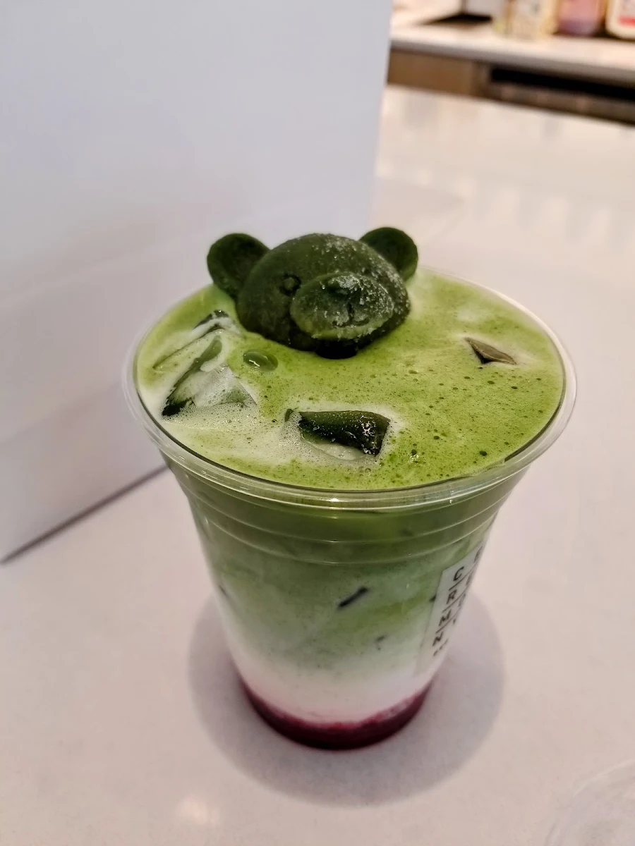 Strawberry Matcha Latte with Match Teddy