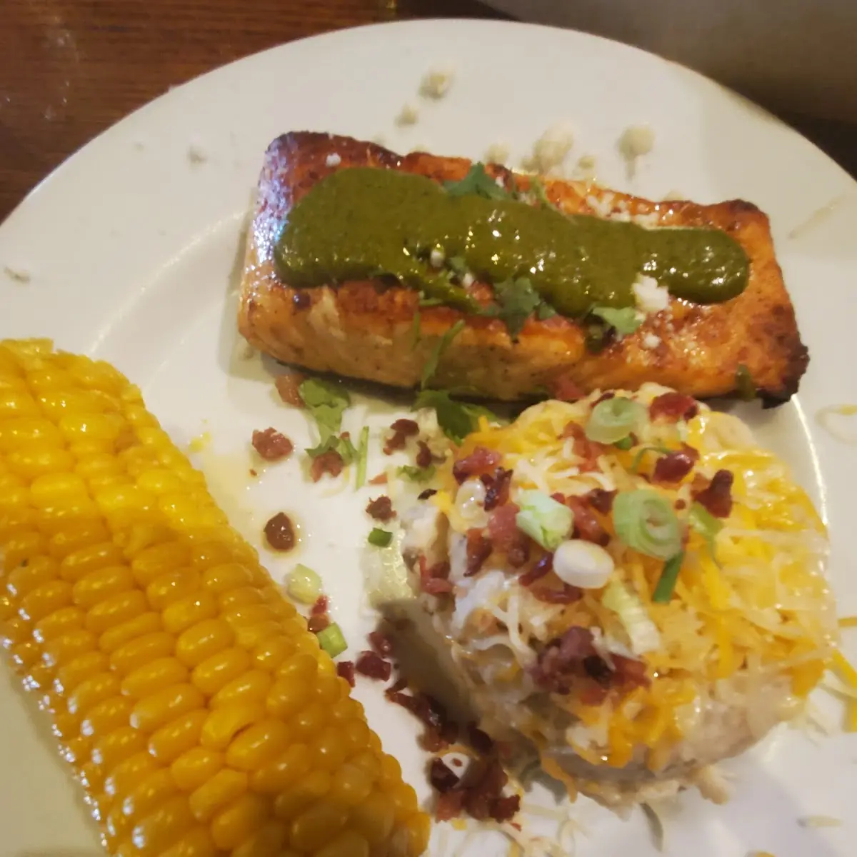 Salmon with Loaded Mashed Potatoes and Corn
