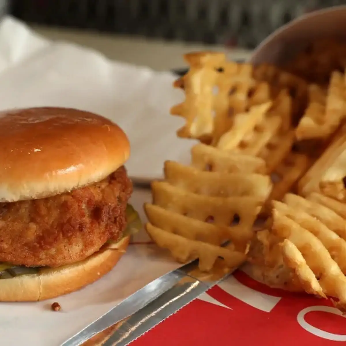 Chicken Sandwich and Waffle Fries