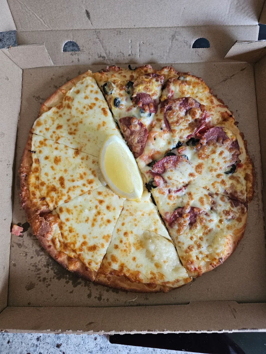 Half Cheese Half Sujuk and Veggie Pizza, Manoosh & Co Eagle Vale