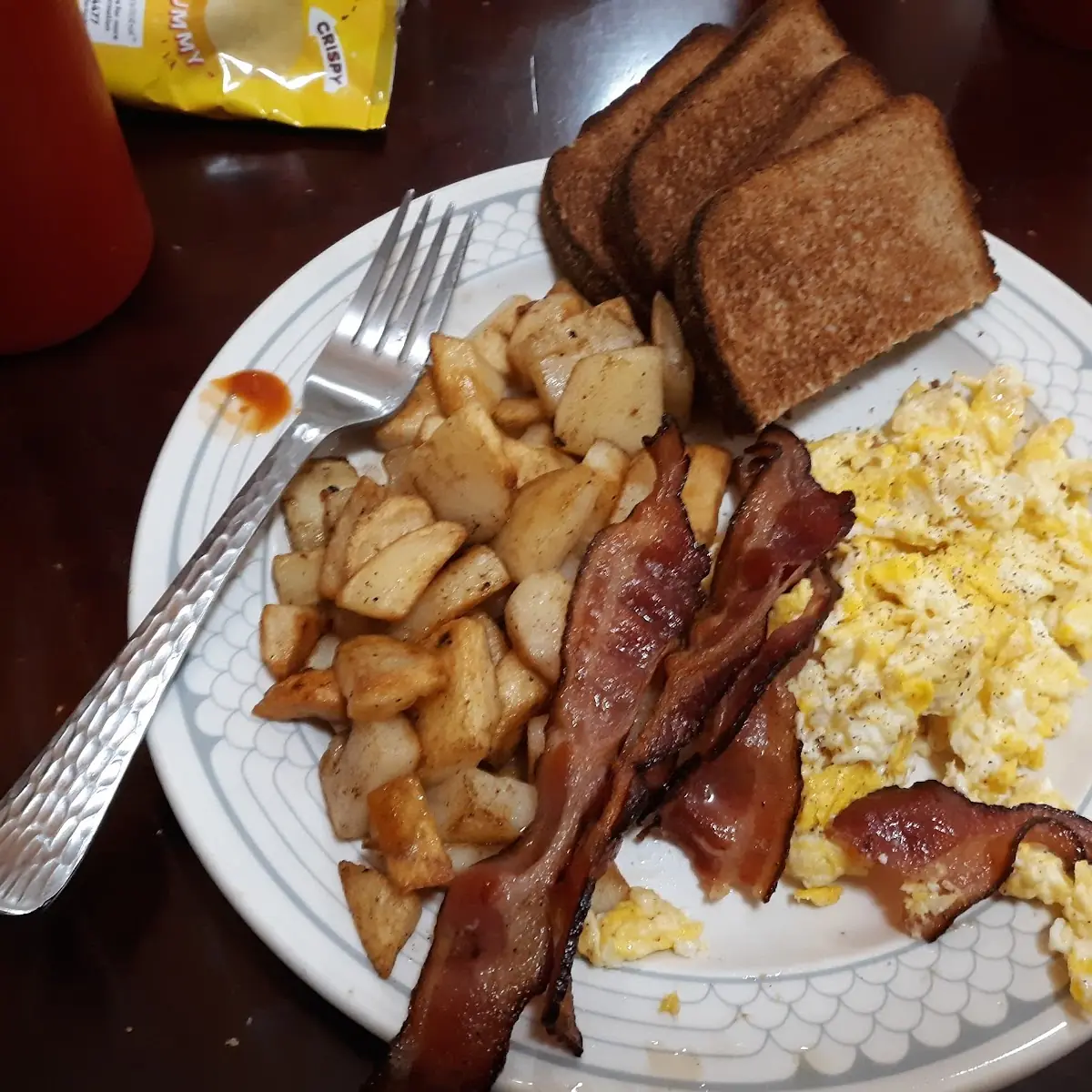 Scrambled Eggs Bacon and Home Fries