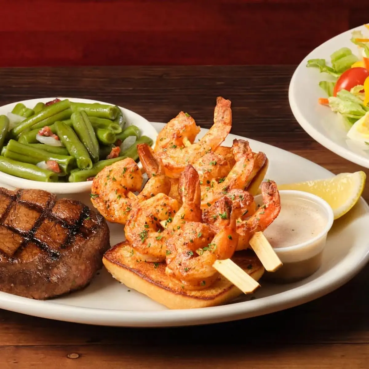 Buttered Corn House Salad Steak Fries
