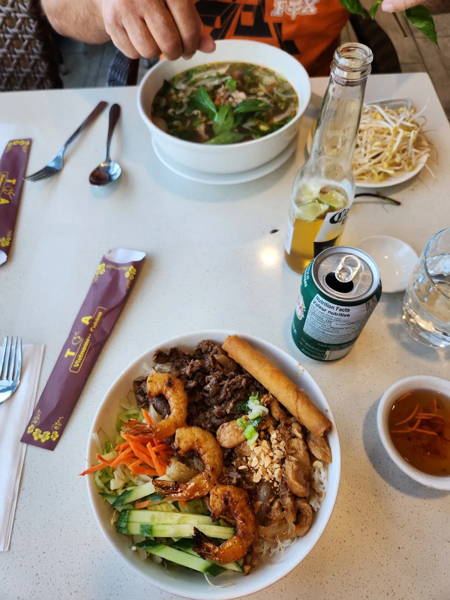 Vermicelli with Charbroiled Ground Shrimp Charbroiled Ground Pork & Spring Rolls, TOA Vietnamese Cuisine