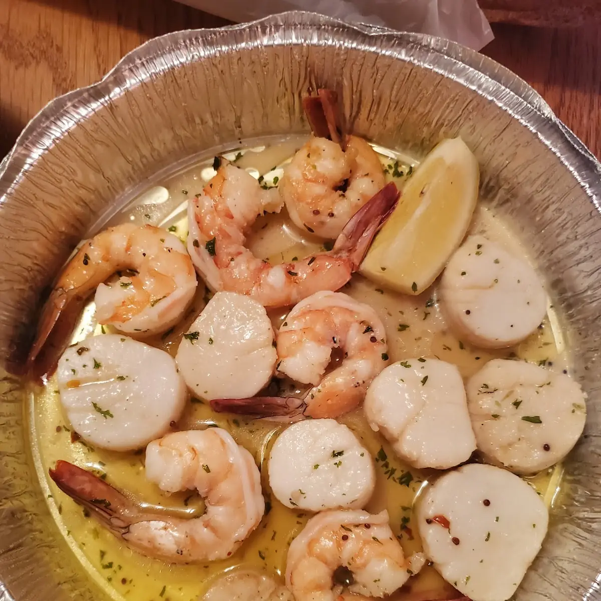 Broiled Sea Scallops and Shrimp in Lemon Butter Sauce