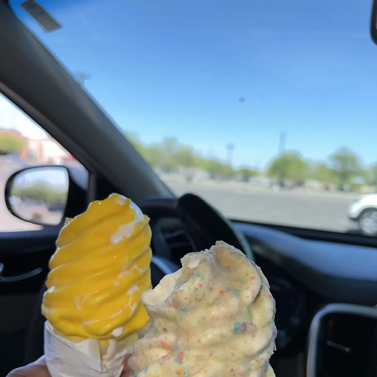 Lemon Dipped Cone and Froot Loop Dipped Cone