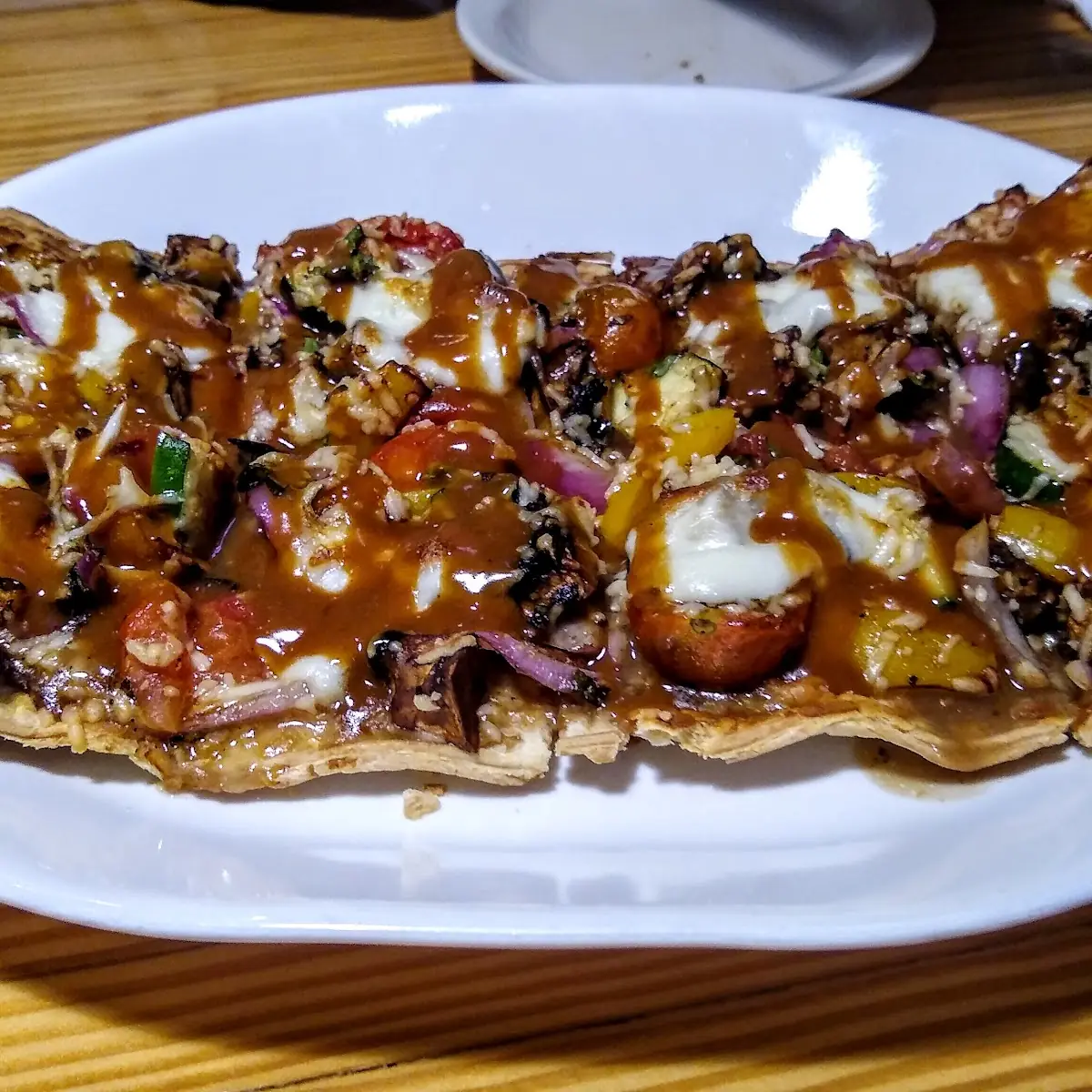 Roasted Veggies Thia Peanut Sauce Flat Bread