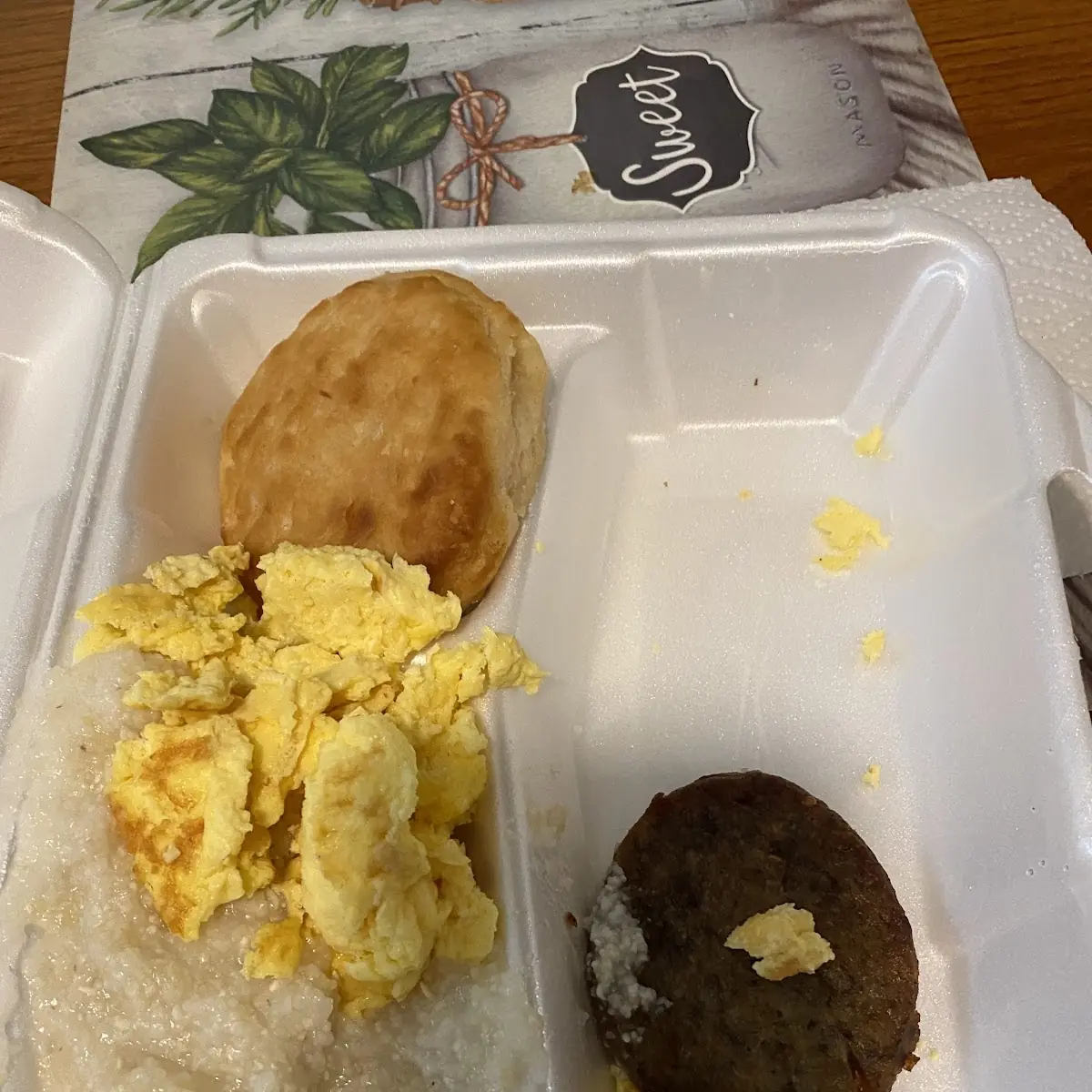 Grits Scrambled Eggs Sausage Biscuit
