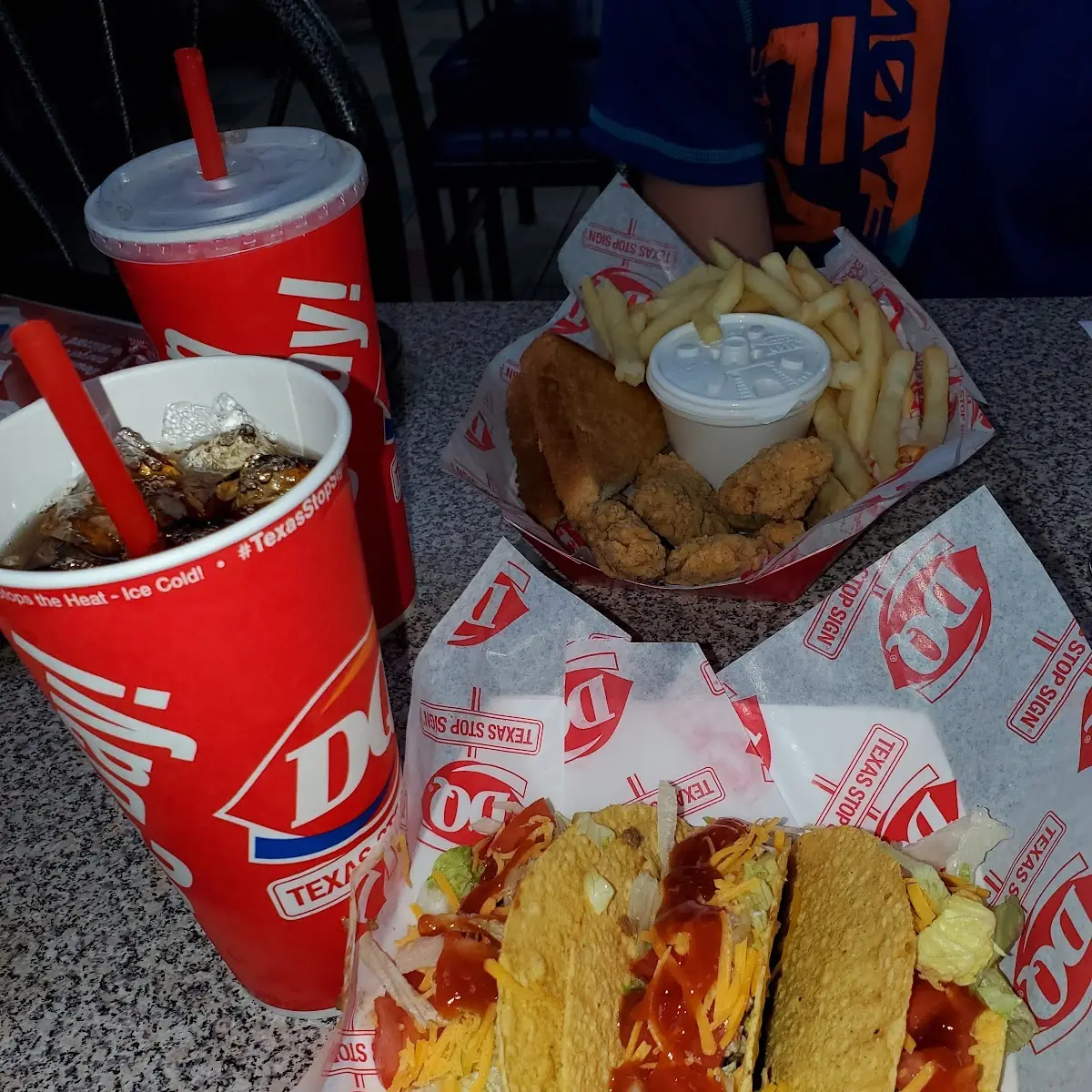 3 Tacos Meal and a Chicken Strip Basket