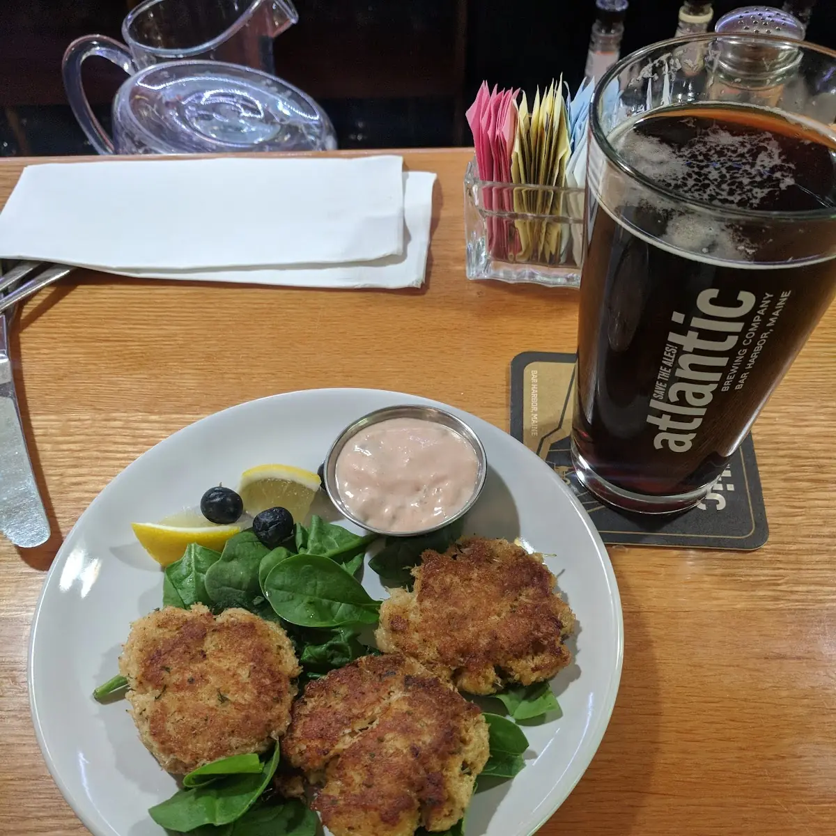 Crab Cakes and Bar Harbor Real Ale