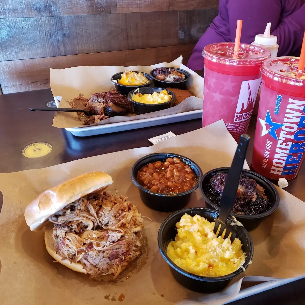 Pulled Pork Sandwich Mac Cheese Blueberry Cobbler