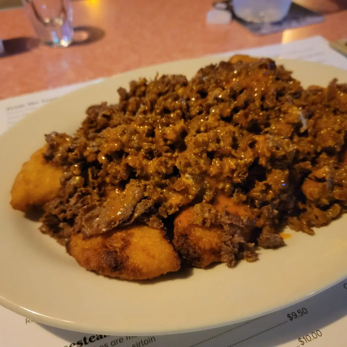 Buffalo Cheese Steak over Mac and Cheese Bites