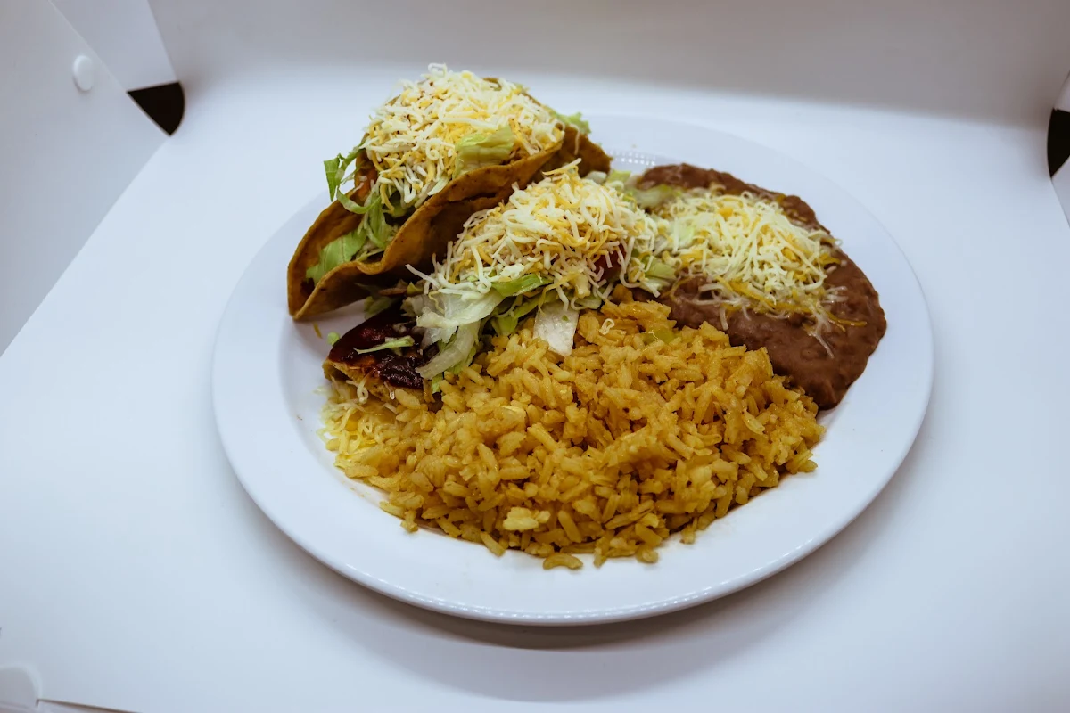 Tostada Beef Taco & Enchilada Plate