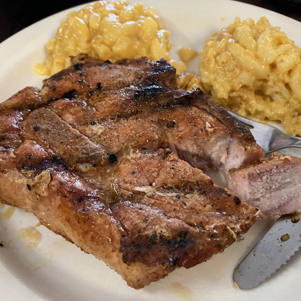 Smoked Pork Chop with Mac and Cheese